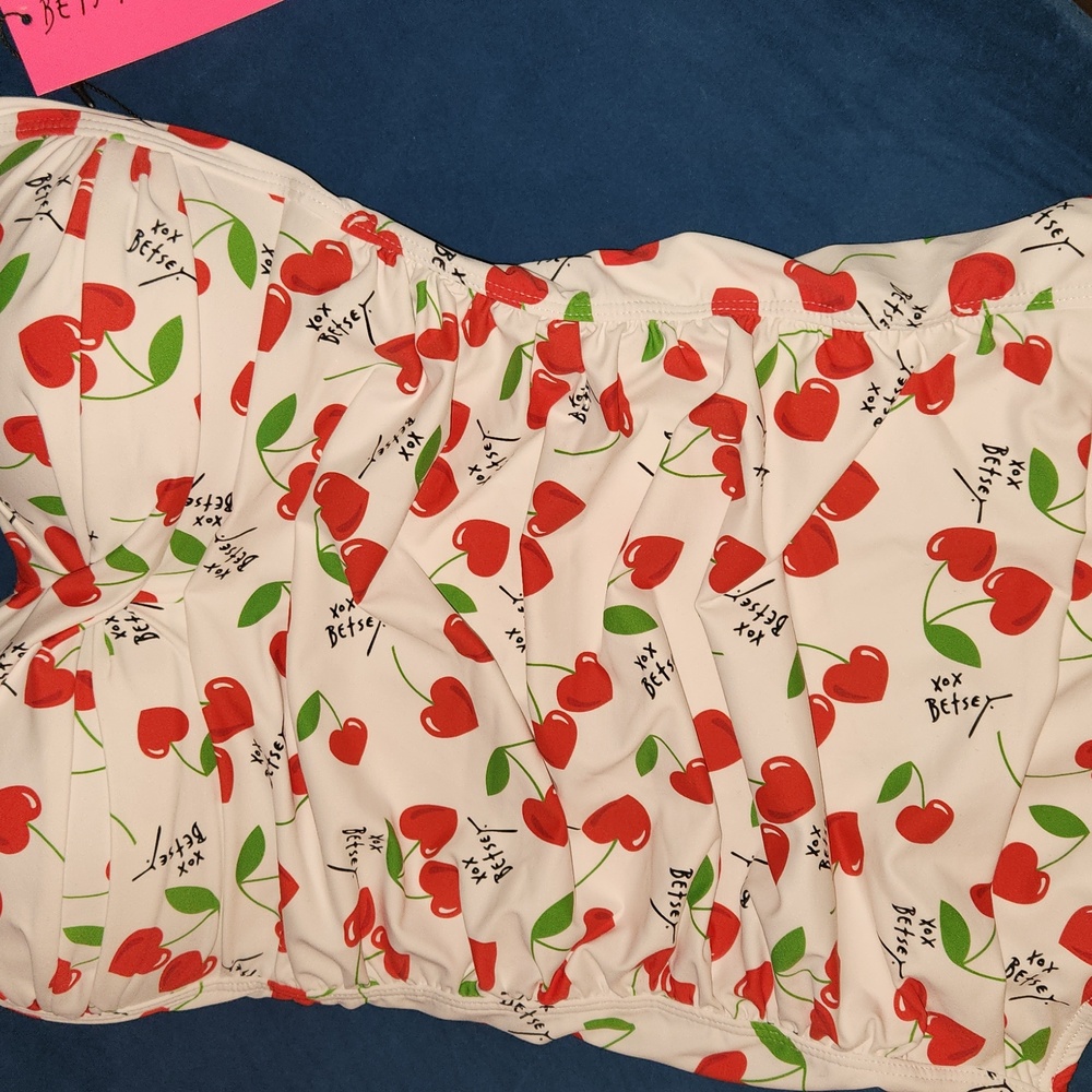 Betsey Johnson White and Red Cherry Print One Piece Swimsuit Small Size Push Up - Picture 8 of 14